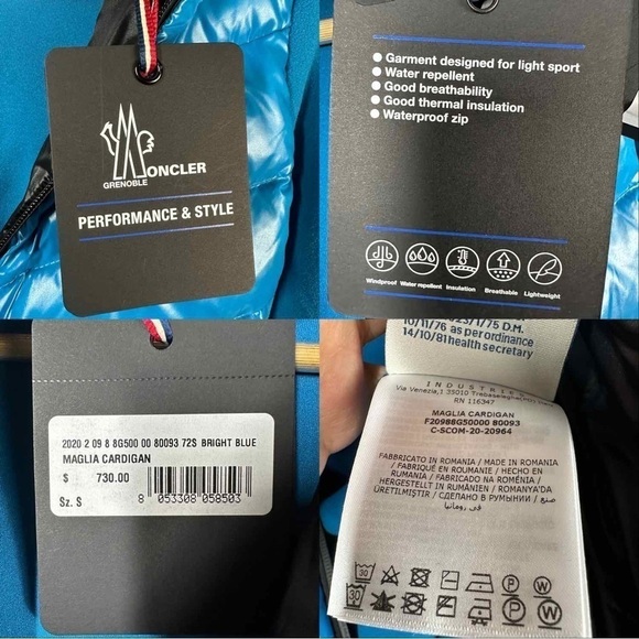 Moncler Maglia Grenoble Cardigan Fleece Jacket Bright Blue Size Small - Picture 7 of 11